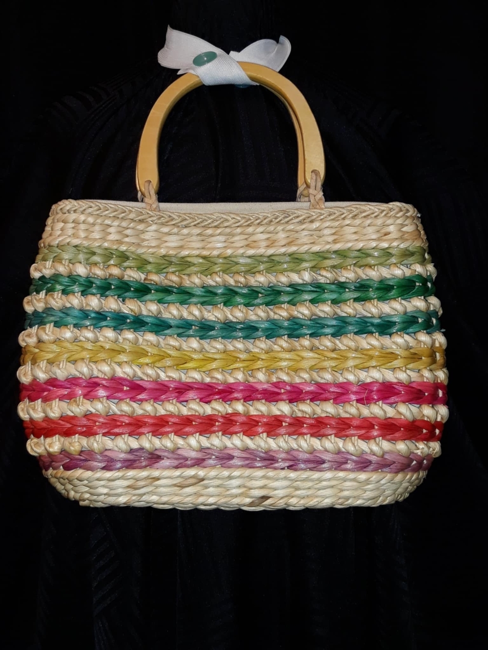 Woven Straw Multicolor Stripe Handbag